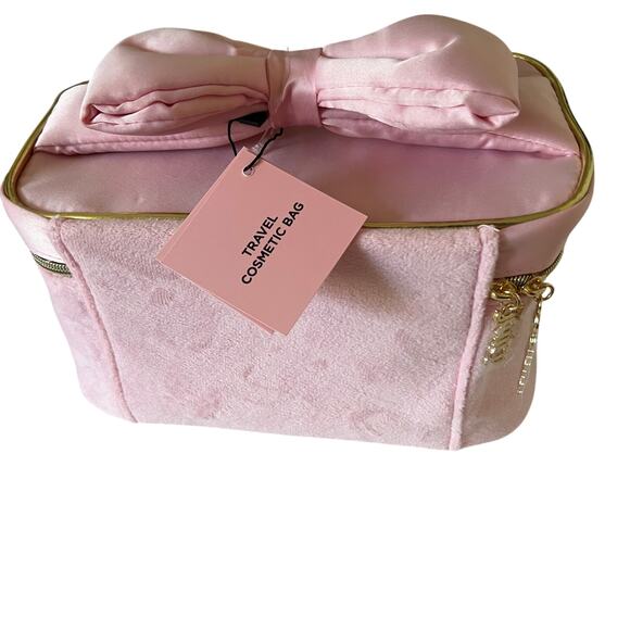 Juicy Couture Y2K Bow Velour Toiletry Bag Light Pink NWT Coquette Feminine Cute - Picture 4 of 6